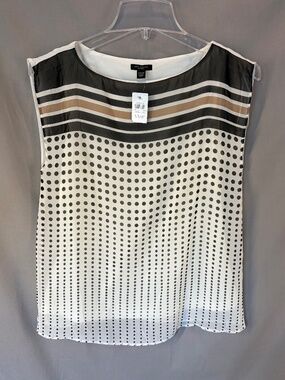 Ann Taylor Petite Sleeveless blouse w/ lining, Ivory with Gray - Size XXSP (NWT)